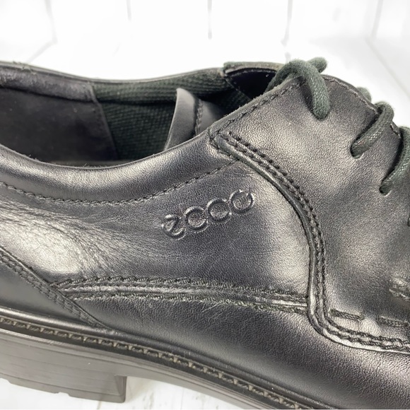 Ecco Helsinki Mens Oxford Shoes Size 7.5 Black Leather Bicycle Toe Lace Up - Picture 10 of 12